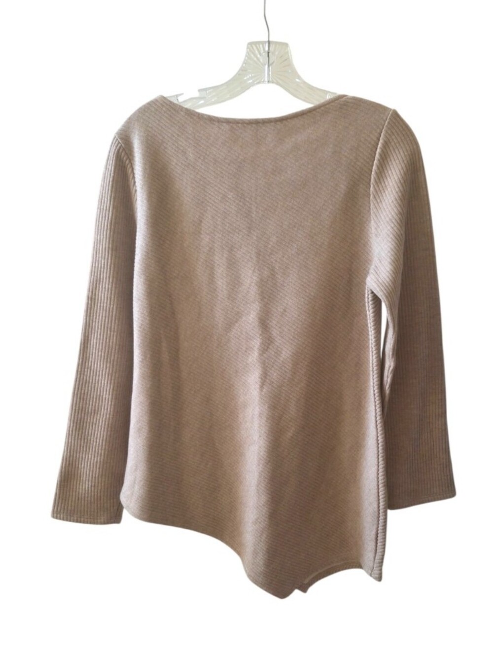 NWT Goelia Women’s XL Ribbed Boat Neck Sweater Beige Asymmetrical Hem - Picture 3 of 6